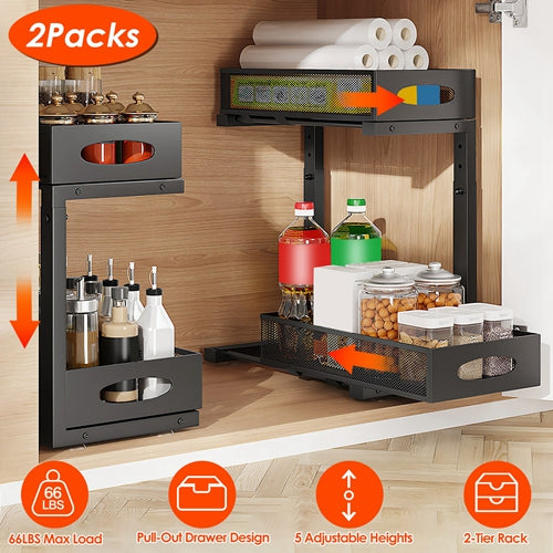 2-Pack Under-Sink Organizer with Adjustable Baskets
