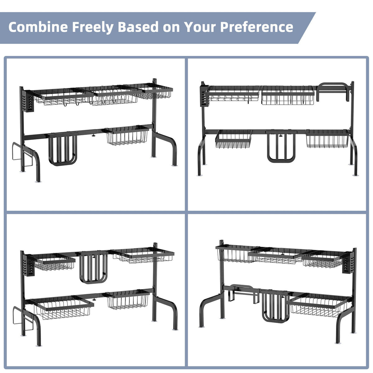 Adjustable Over-Sink Dish Drying Rack with Hooks