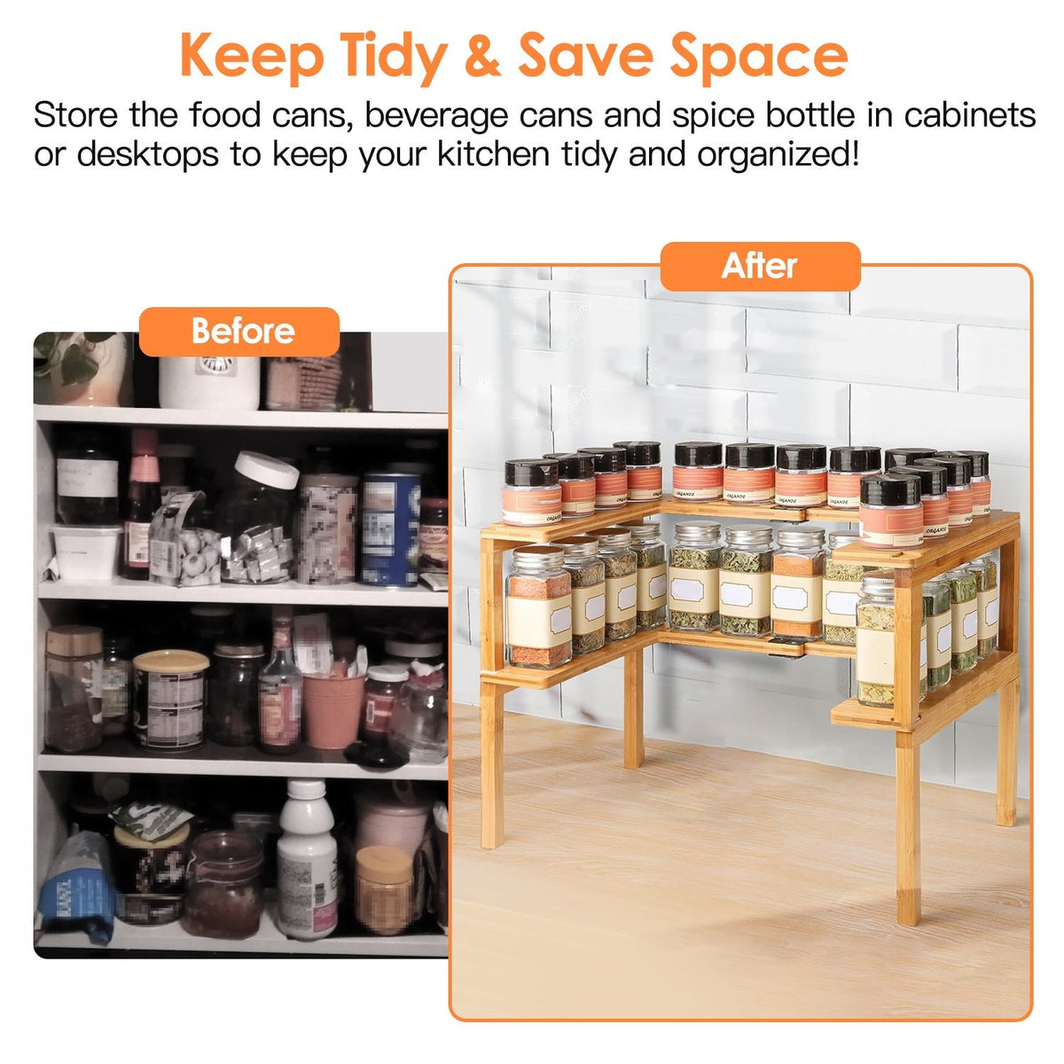 Expandable 2-Tier Bamboo Spice Rack