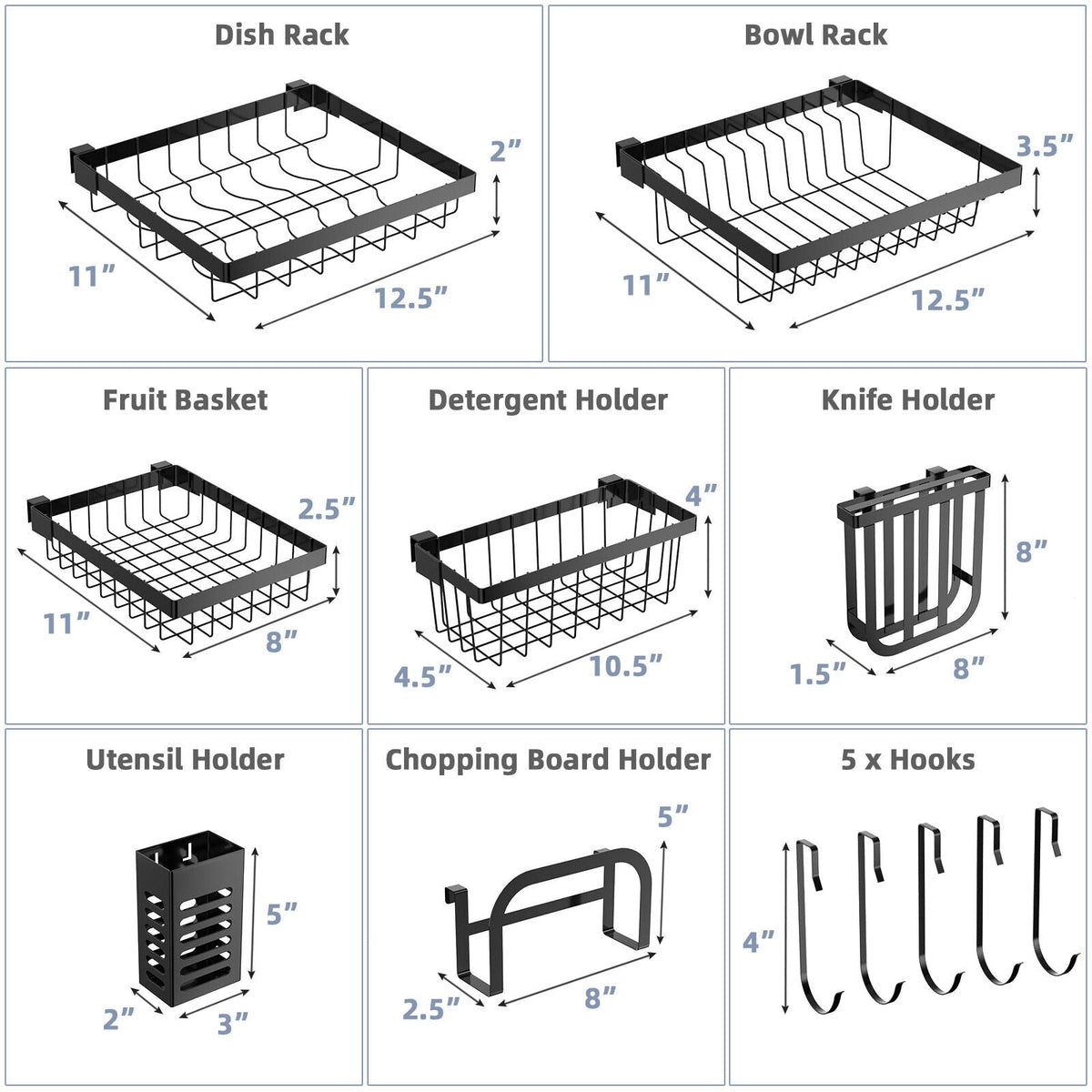 Adjustable Over-Sink Dish Drying Rack with Hooks