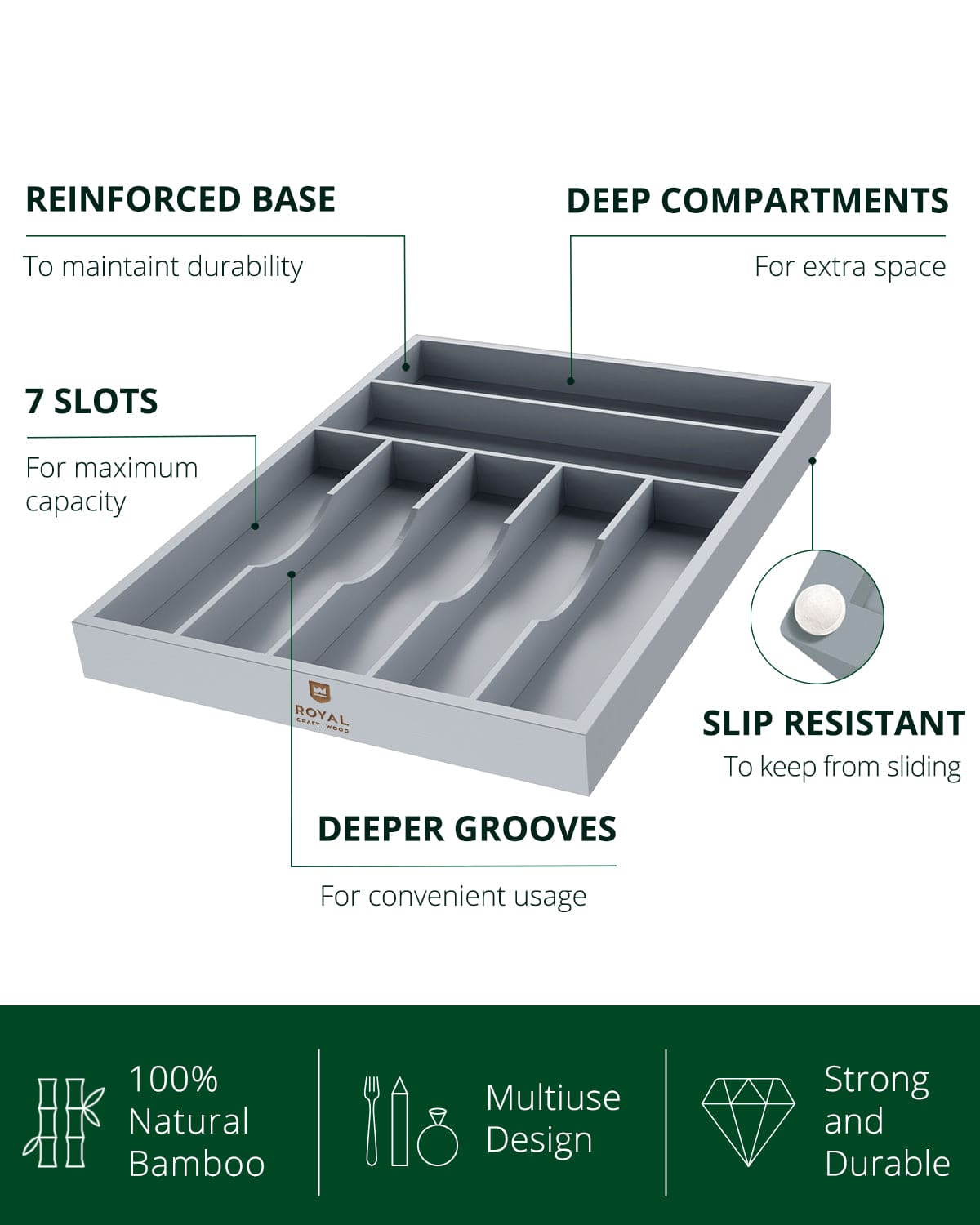 Gray Silverware Drawer Organizer