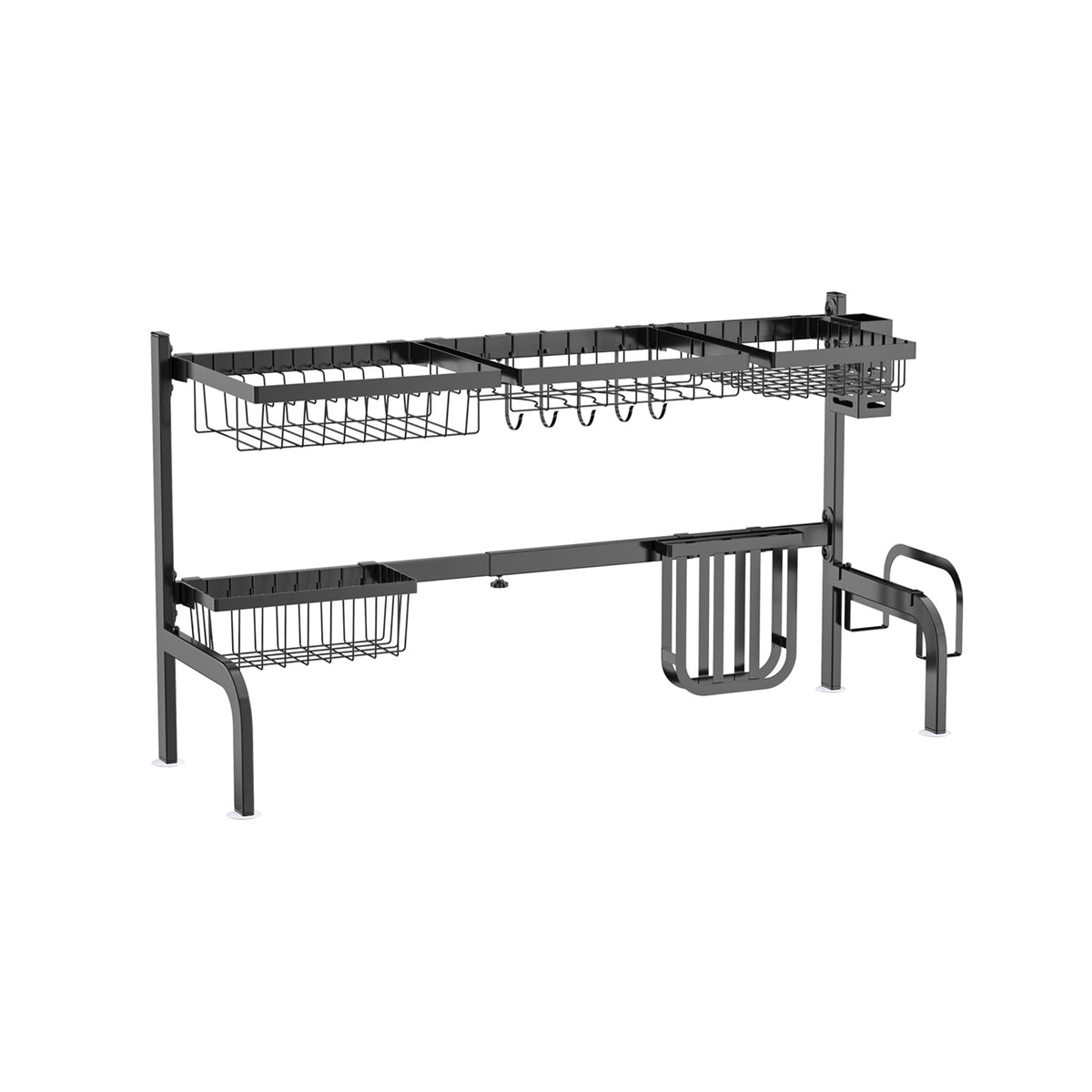 Adjustable Over-Sink Dish Drying Rack with Hooks