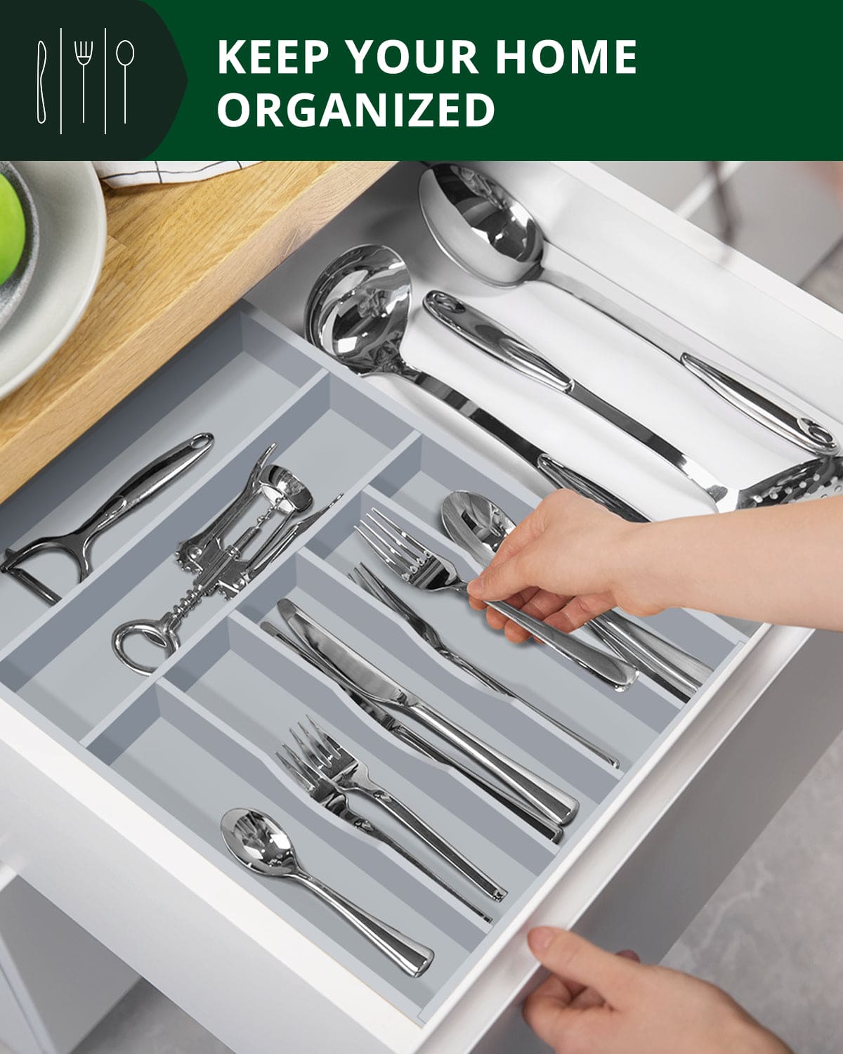 Gray Silverware Drawer Organizer