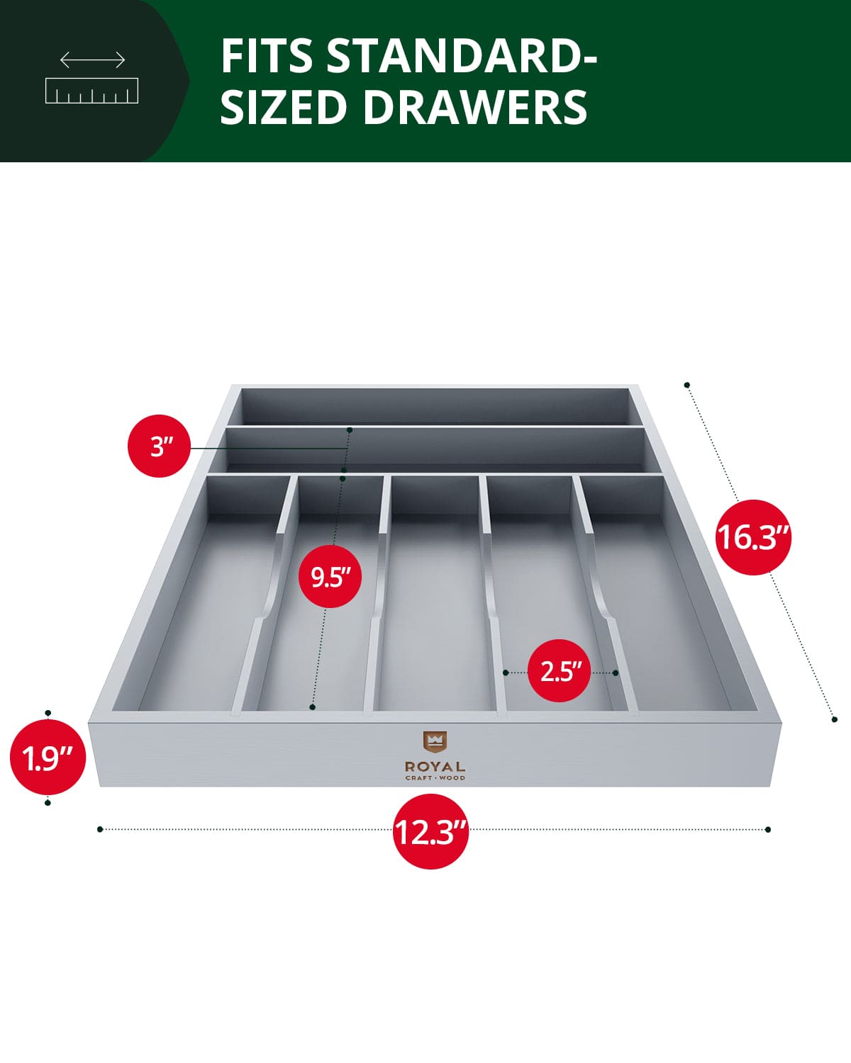 Gray Silverware Drawer Organizer