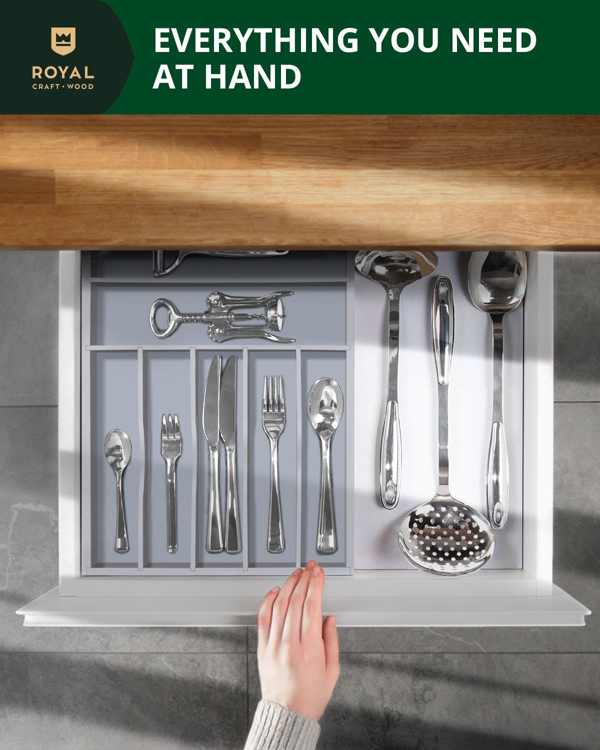 Gray Silverware Drawer Organizer