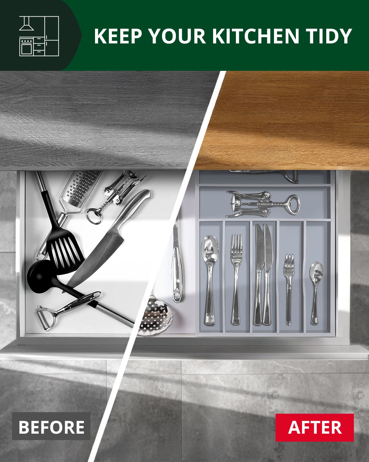 Gray Silverware Drawer Organizer