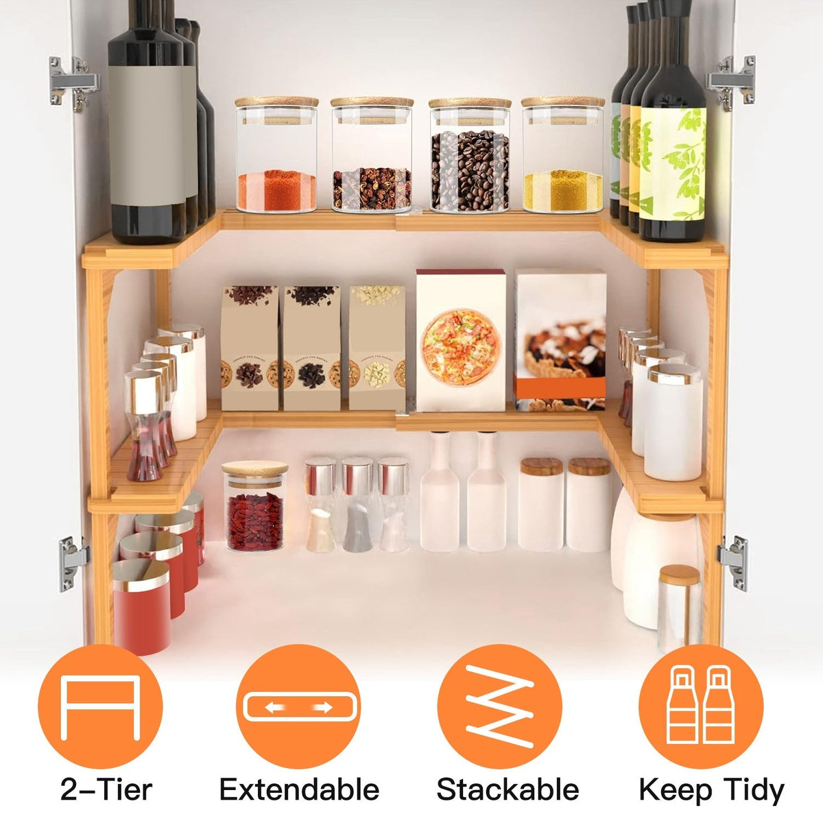 Expandable 2-Tier Bamboo Spice Rack