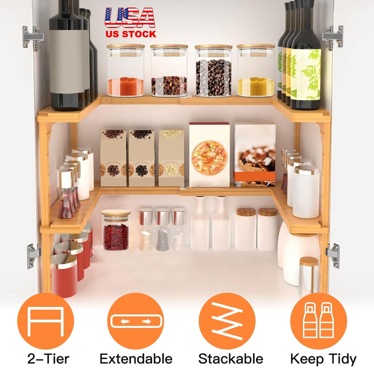 Expandable 2-Tier Bamboo Spice Rack