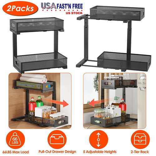 2-Pack Under-Sink Organizer with Adjustable Baskets