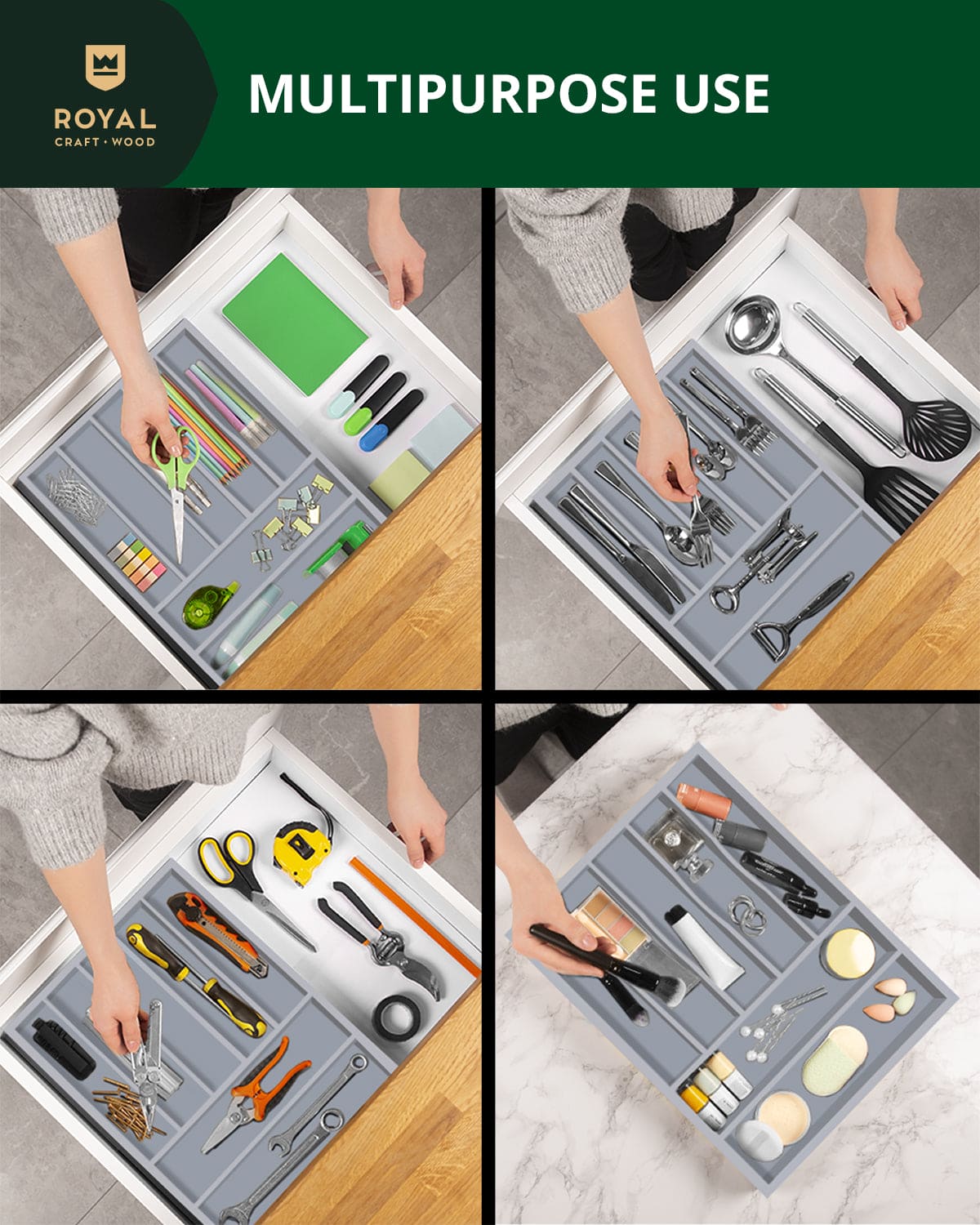 Gray Silverware Drawer Organizer