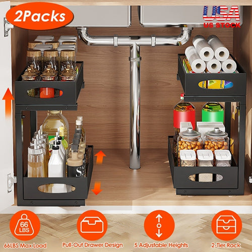2-Pack Under-Sink Organizer with Adjustable Baskets