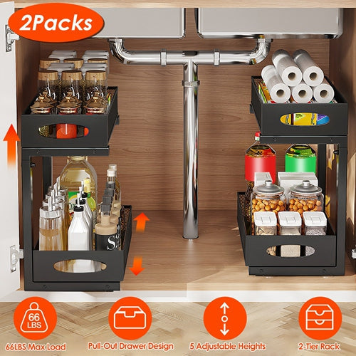 2-Pack Under-Sink Organizer with Adjustable Baskets
