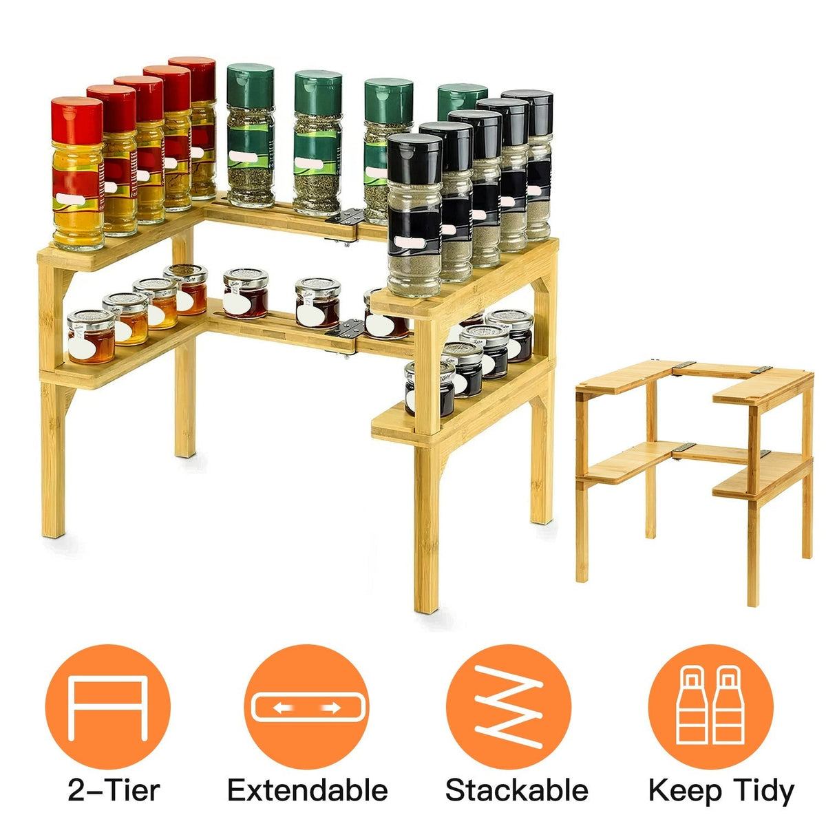 Expandable 2-Tier Bamboo Spice Rack