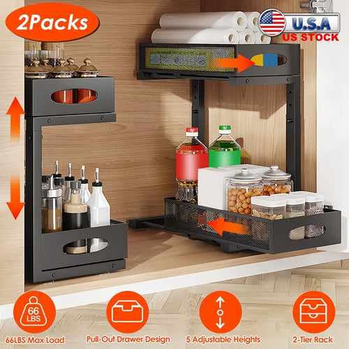 2-Pack Under-Sink Organizer with Adjustable Baskets