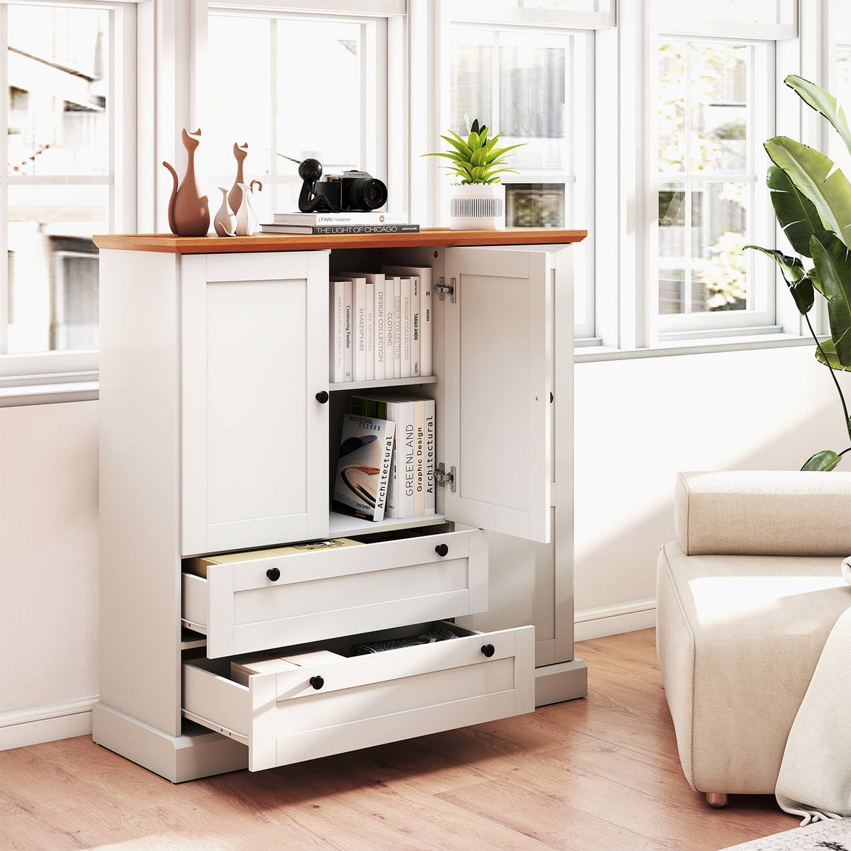 Freestanding Kitchen Storage Cabinet with Drawers