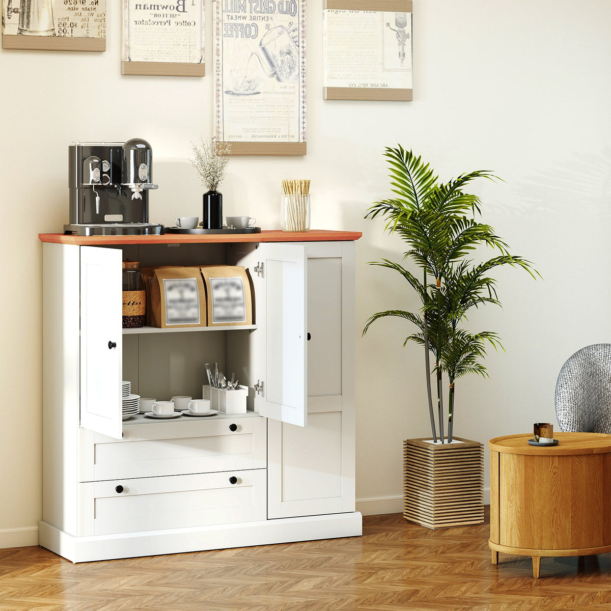Freestanding Kitchen Storage Cabinet with Drawers