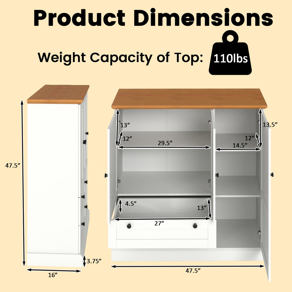 Freestanding Kitchen Storage Cabinet with Drawers
