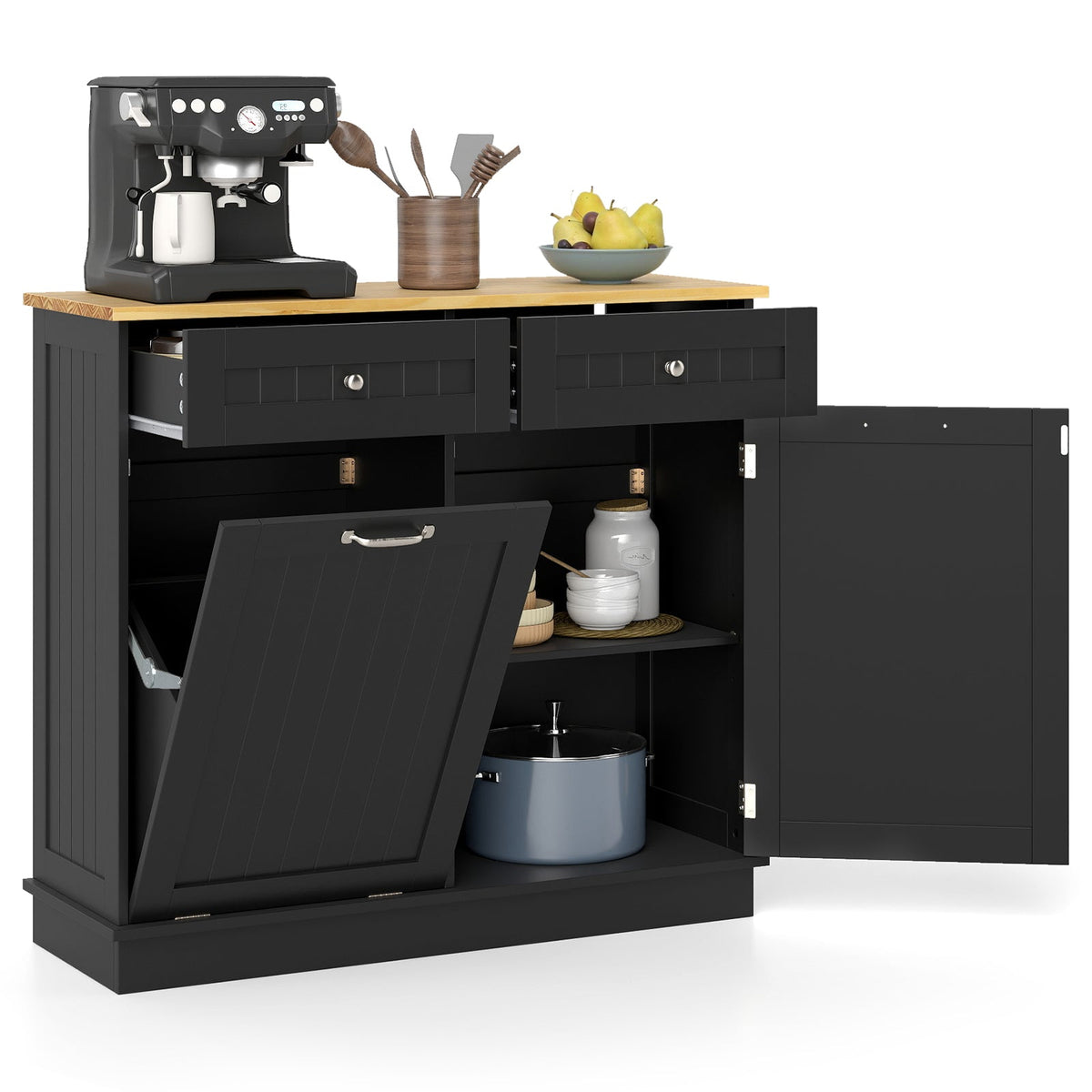 Tilt-Out Kitchen Trash Cabinet with Drawers