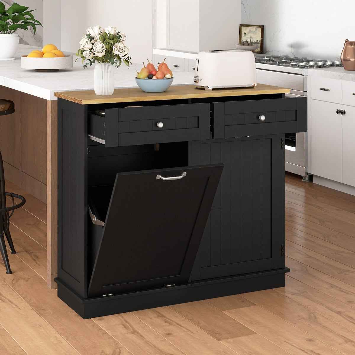 Tilt-Out Kitchen Trash Cabinet with Drawers
