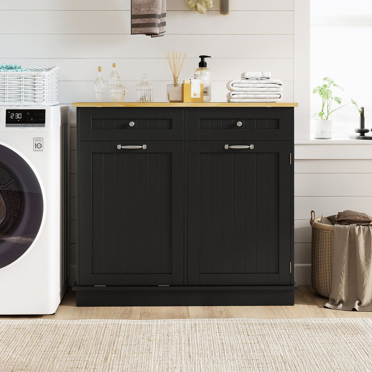 Tilt-Out Kitchen Trash Cabinet with Drawers