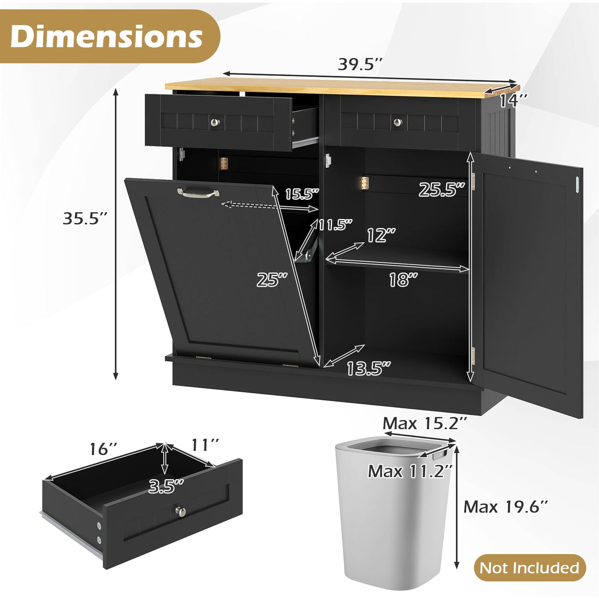 Tilt-Out Kitchen Trash Cabinet with Drawers