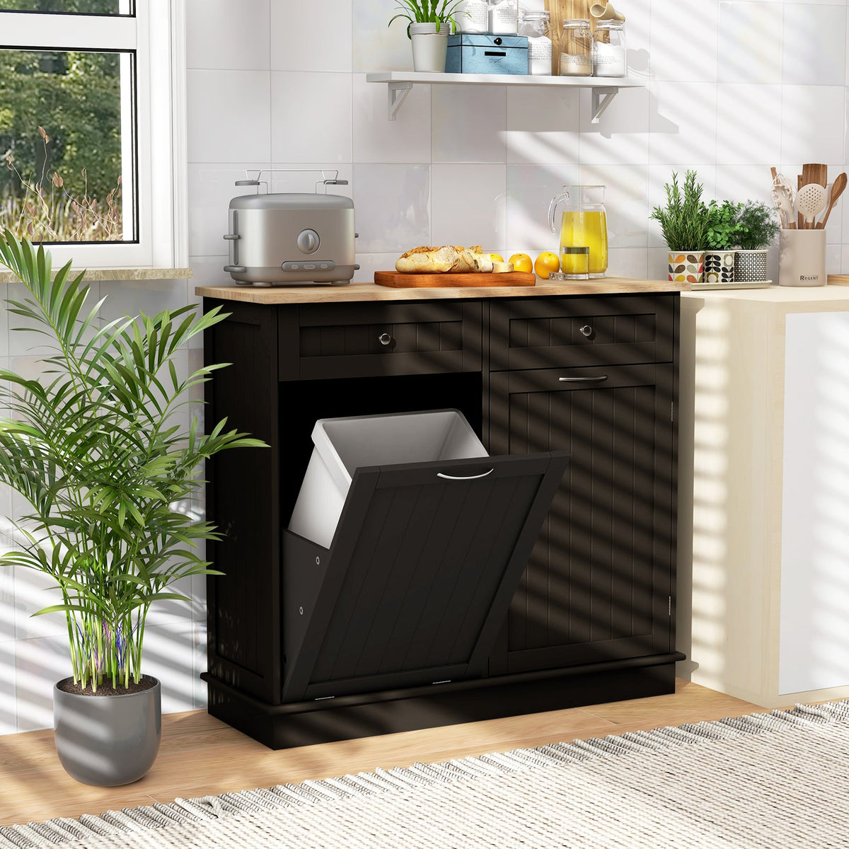 Tilt-Out Kitchen Trash Cabinet with Drawers
