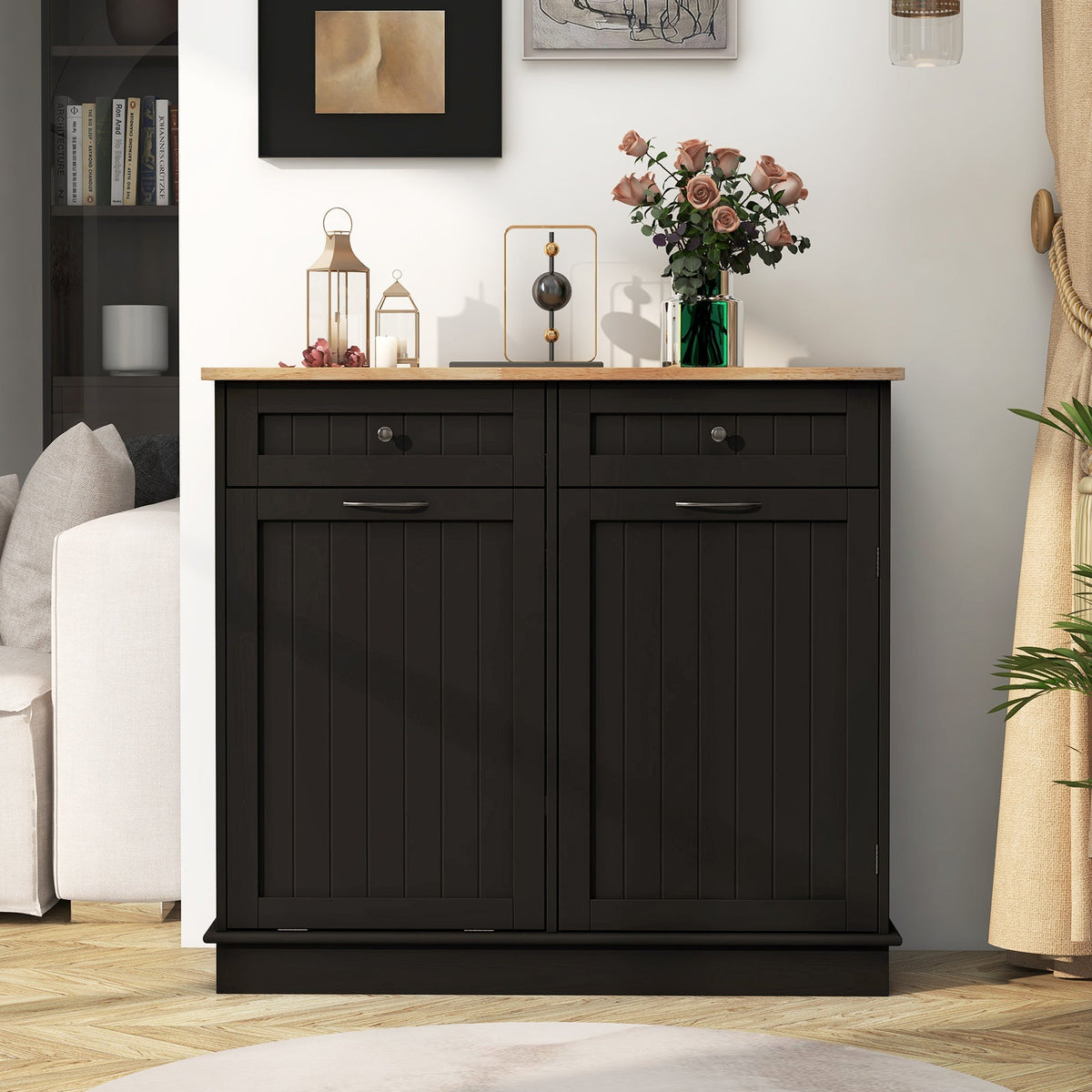 Tilt-Out Kitchen Trash Cabinet with Drawers