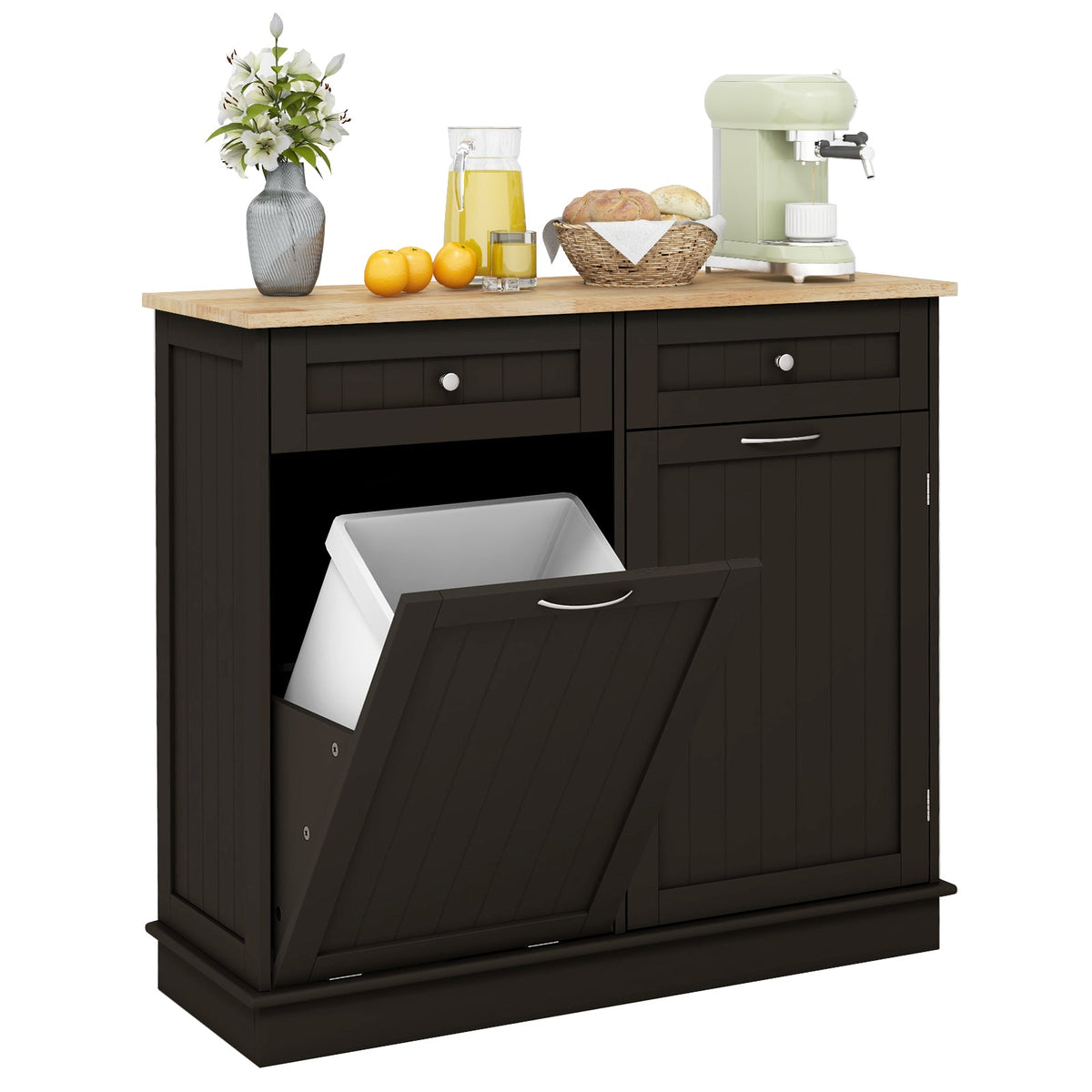 Tilt-Out Kitchen Trash Cabinet with Drawers