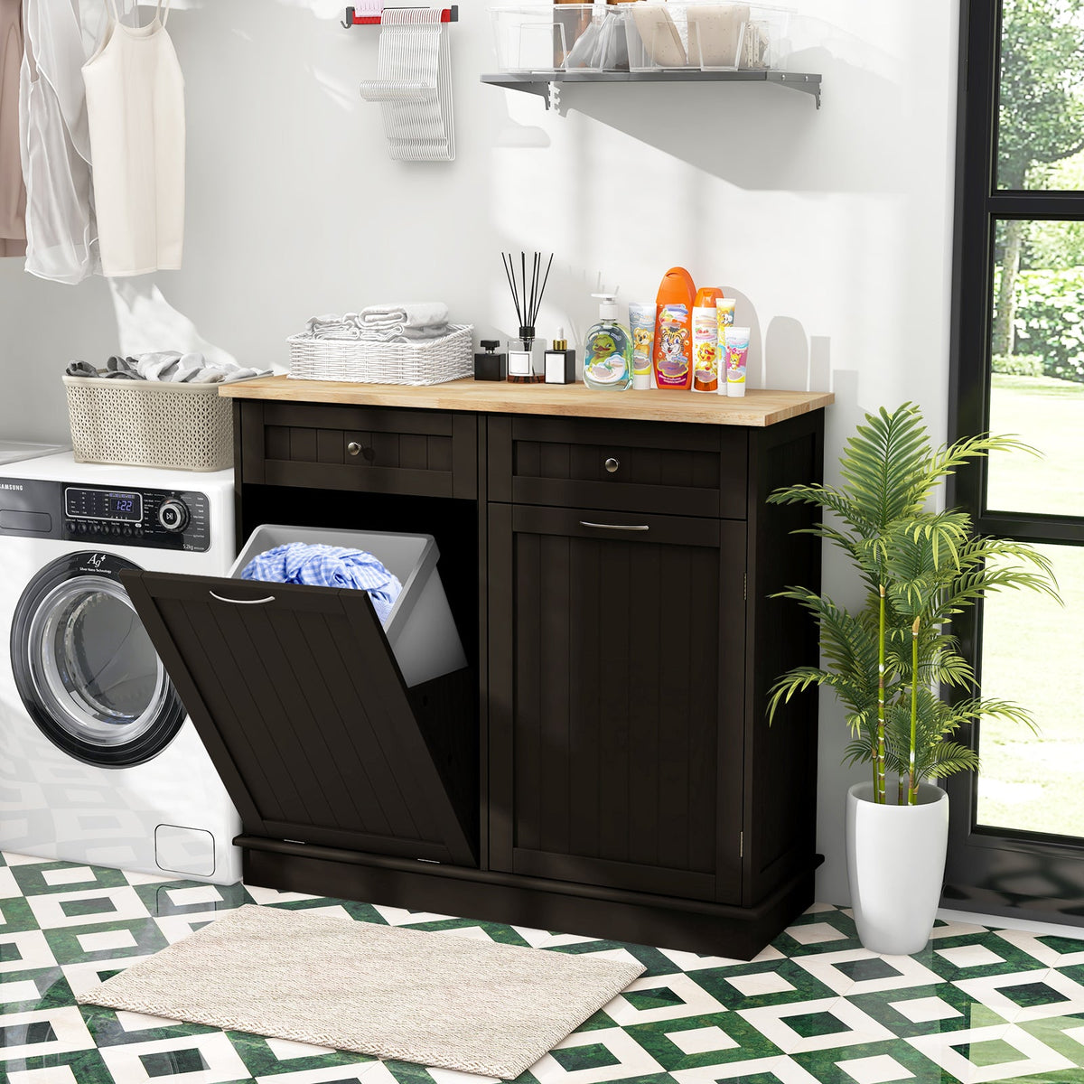 Tilt-Out Kitchen Trash Cabinet with Drawers