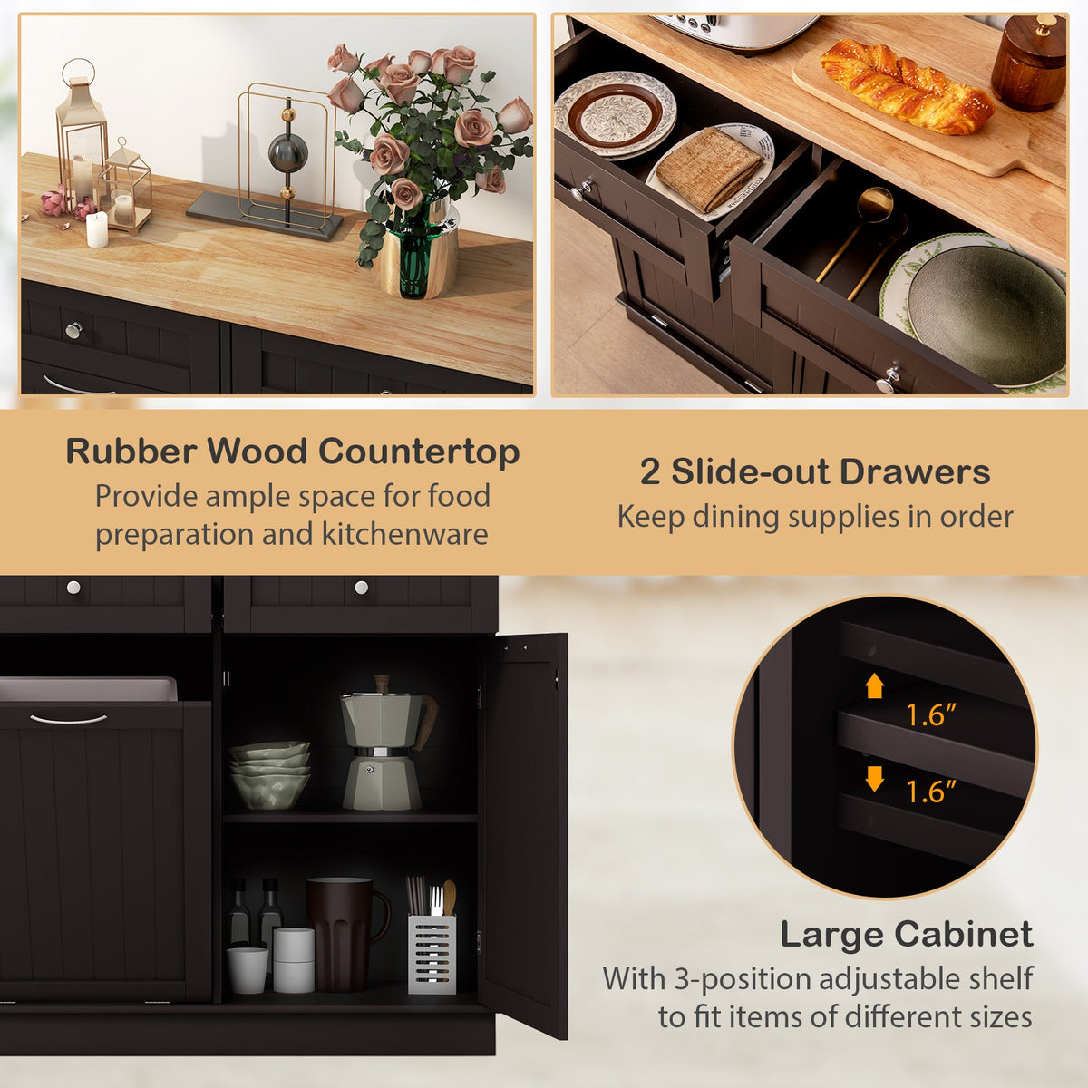 Tilt-Out Kitchen Trash Cabinet with Drawers