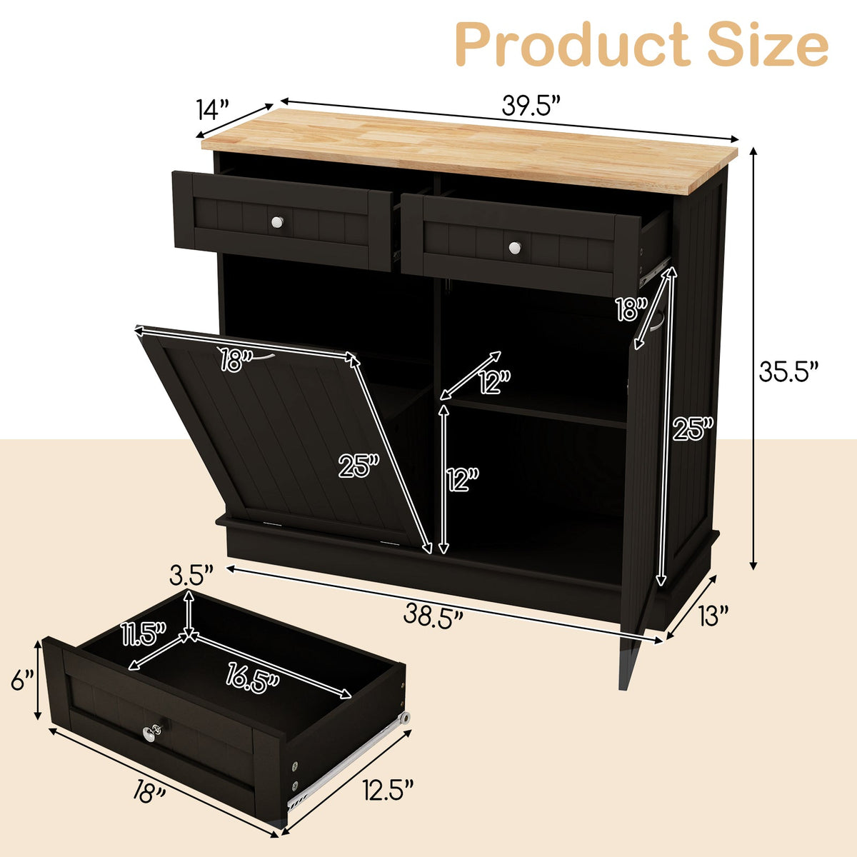 Tilt-Out Kitchen Trash Cabinet with Drawers