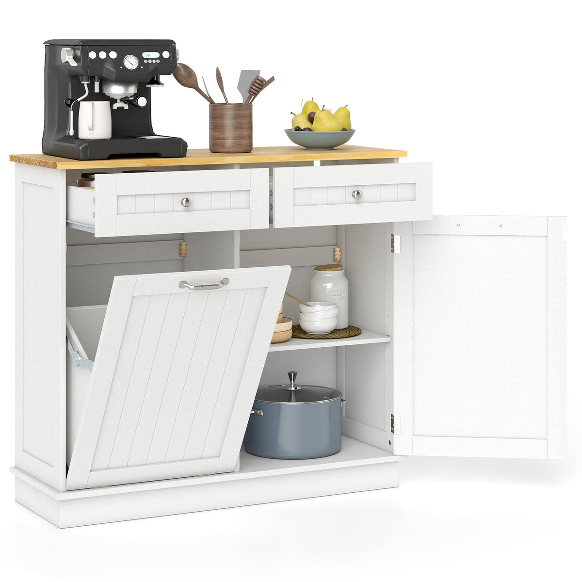 Tilt-Out Kitchen Trash Cabinet with Drawers