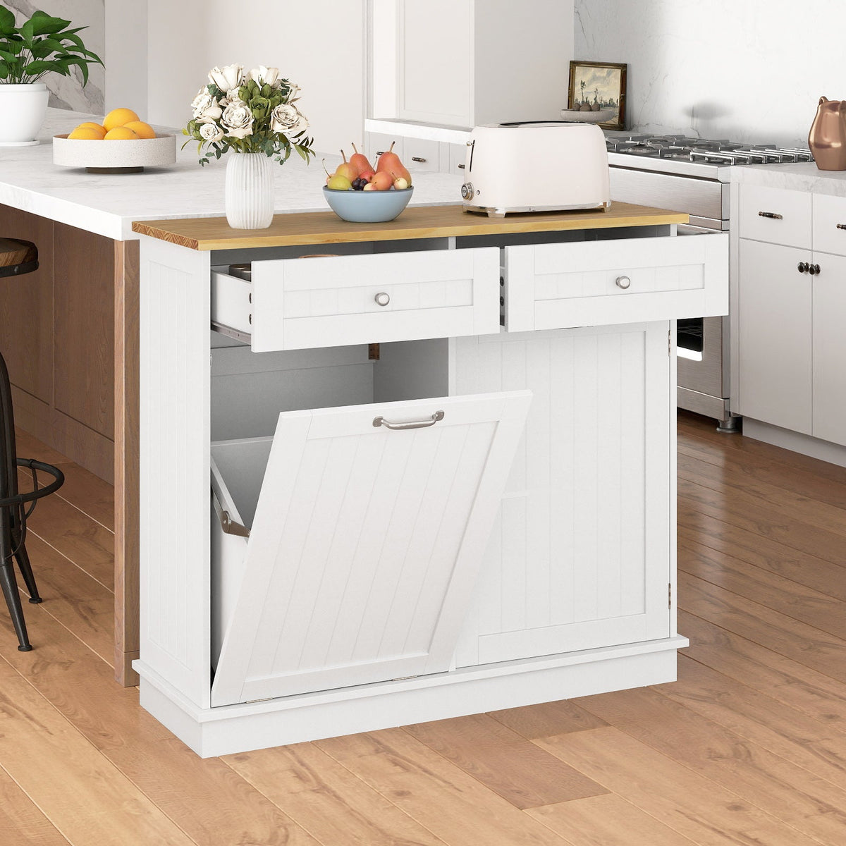 Tilt-Out Kitchen Trash Cabinet with Drawers