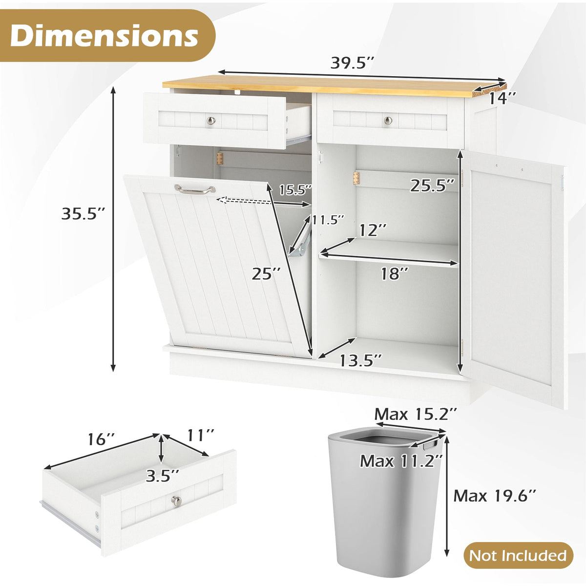 Tilt-Out Kitchen Trash Cabinet with Drawers