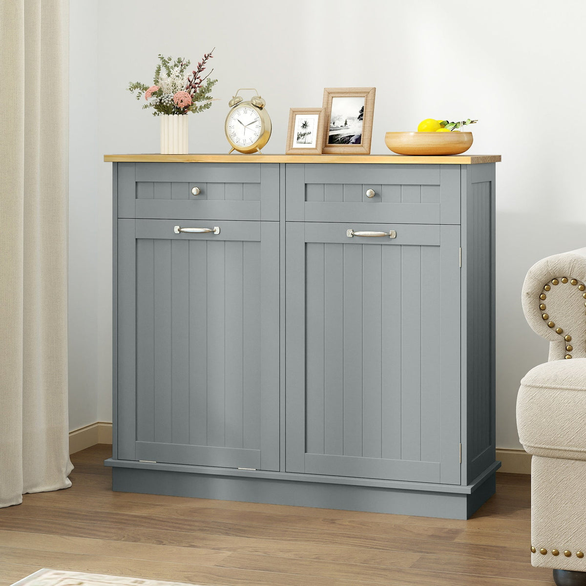 Tilt-Out Kitchen Trash Cabinet with Drawers