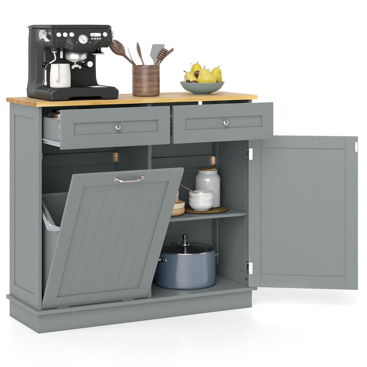 Tilt-Out Kitchen Trash Cabinet with Drawers
