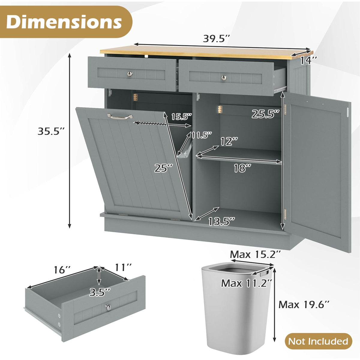 Tilt-Out Kitchen Trash Cabinet with Drawers