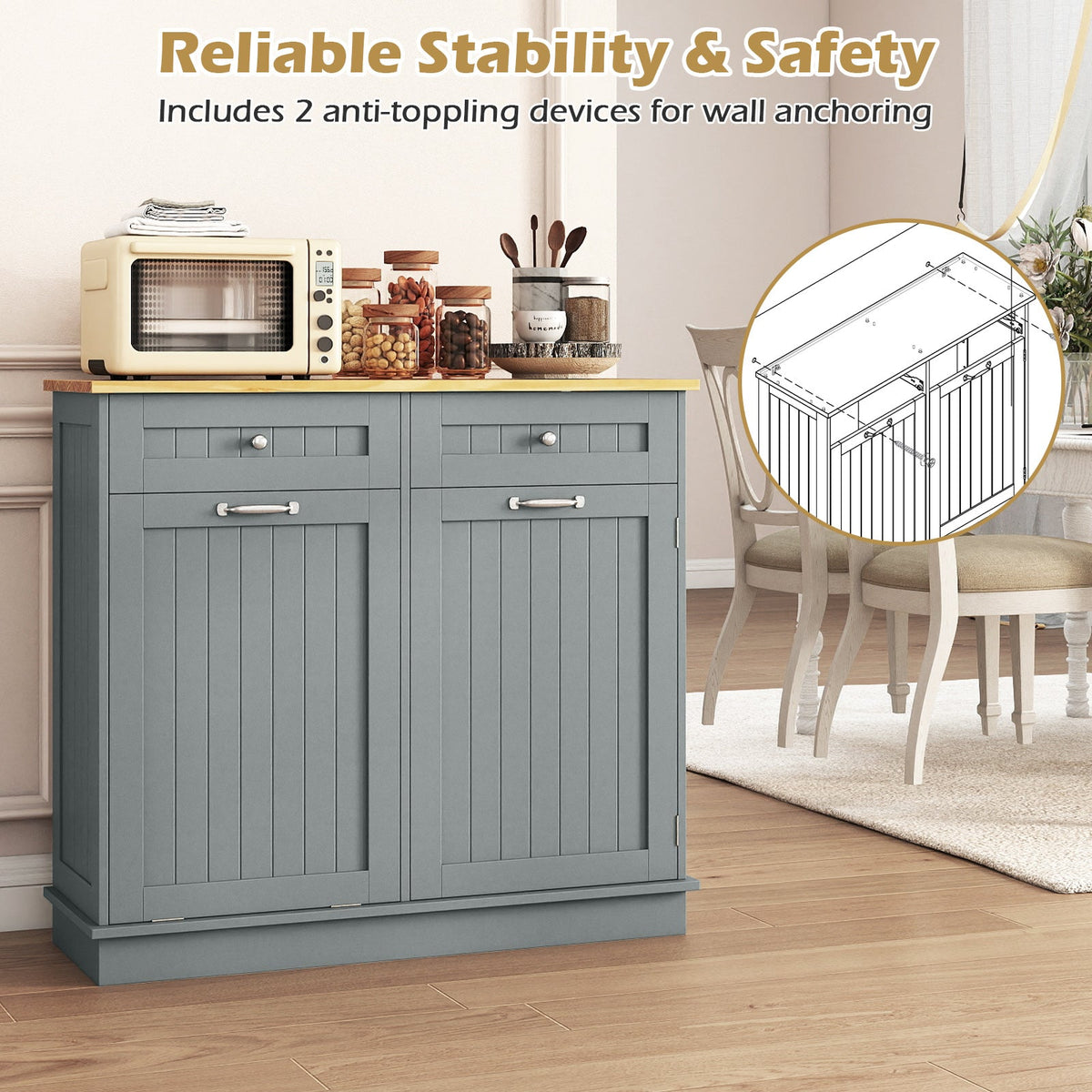 Tilt-Out Kitchen Trash Cabinet with Drawers