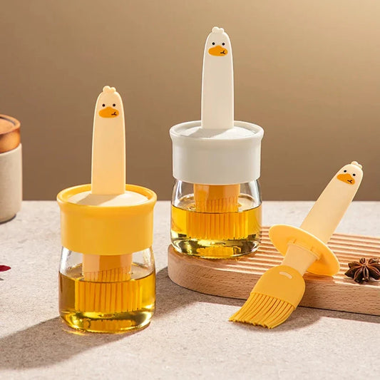 Glass Oil Bottle with Brush and Lid - Basting Oil Brush for BBQ, Baking, Pancakes