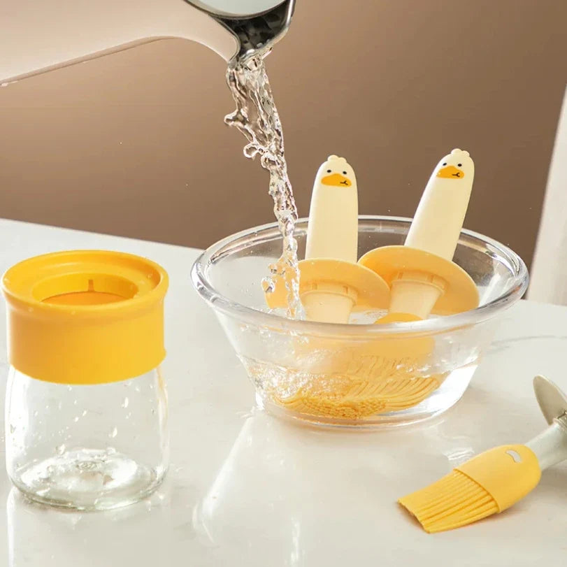 Glass Oil Bottle with Brush and Lid - Basting Oil Brush for BBQ, Baking, Pancakes