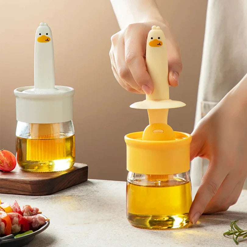 Glass Oil Bottle with Brush and Lid - Basting Oil Brush for BBQ, Baking, Pancakes