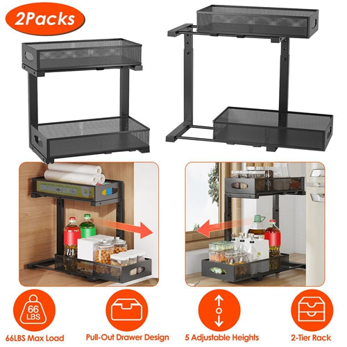 2-Pack Under-Sink Organizer with Adjustable Baskets