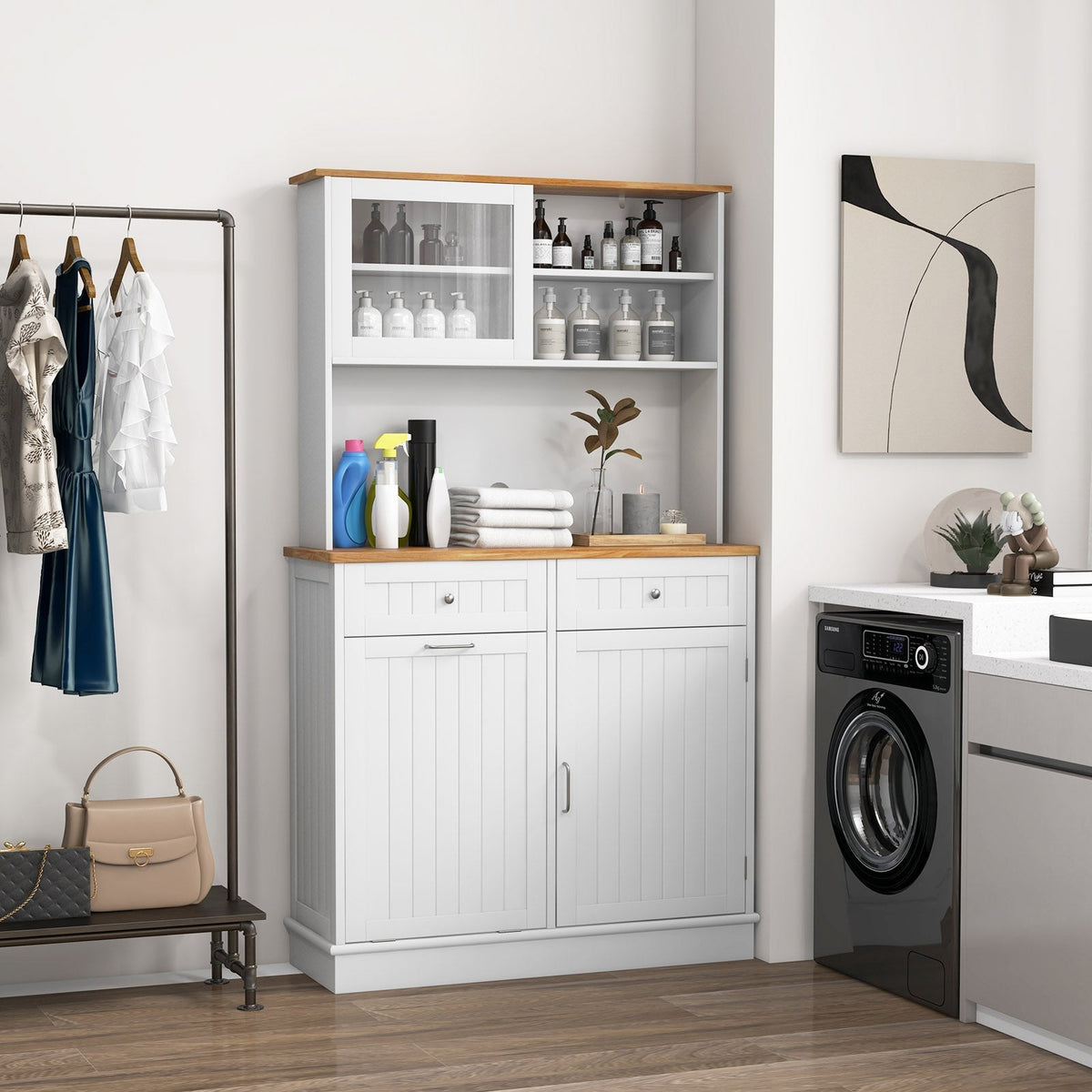 Double Tilt-Out Trash Cabinet with Hutch