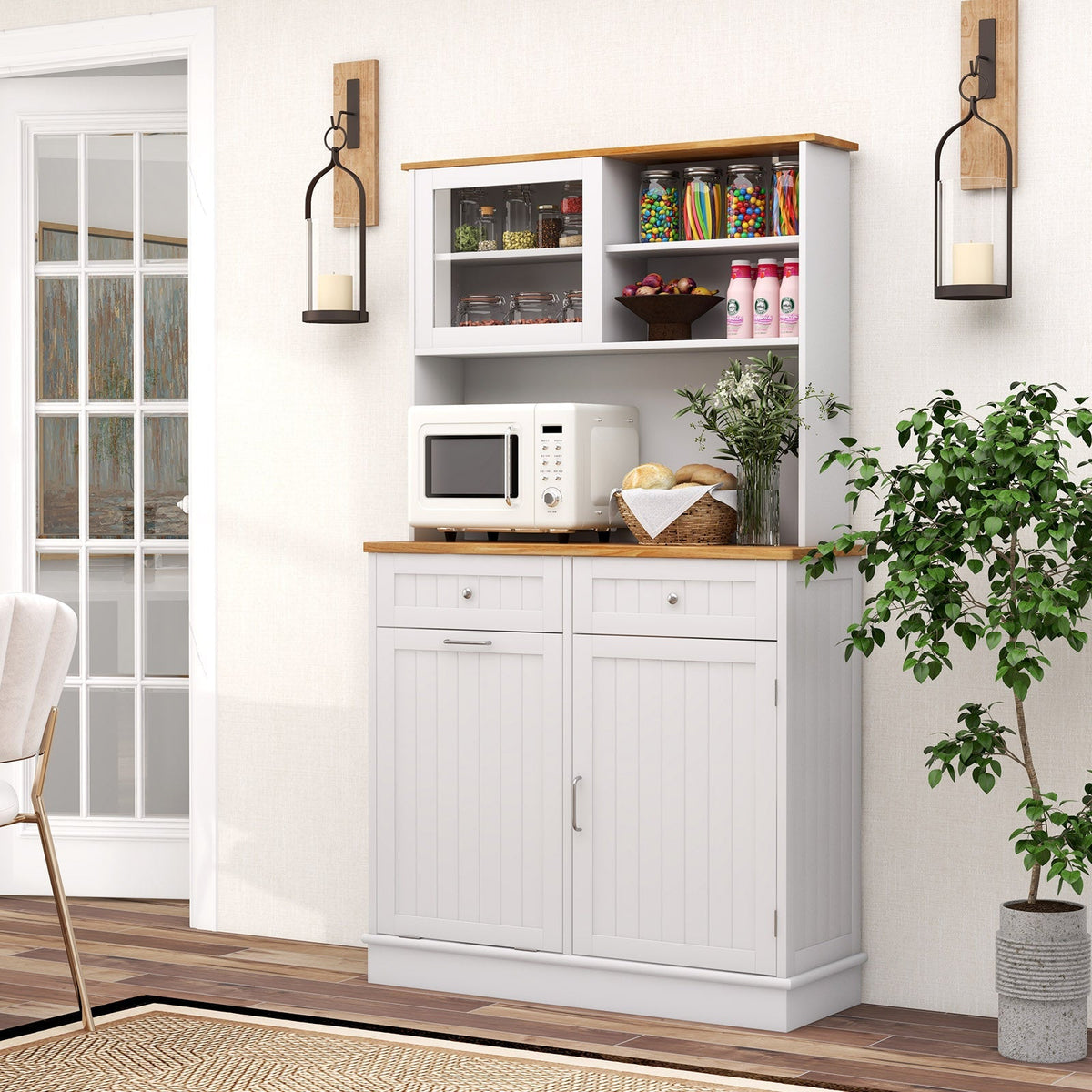 Double Tilt-Out Trash Cabinet with Hutch