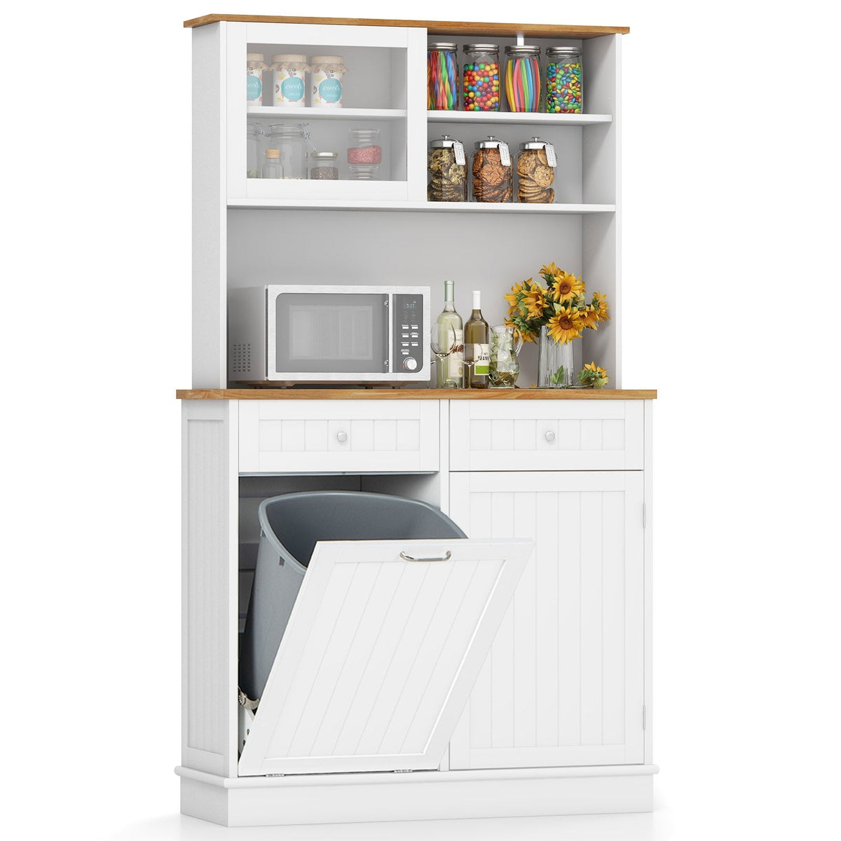 Double Tilt-Out Trash Cabinet with Hutch