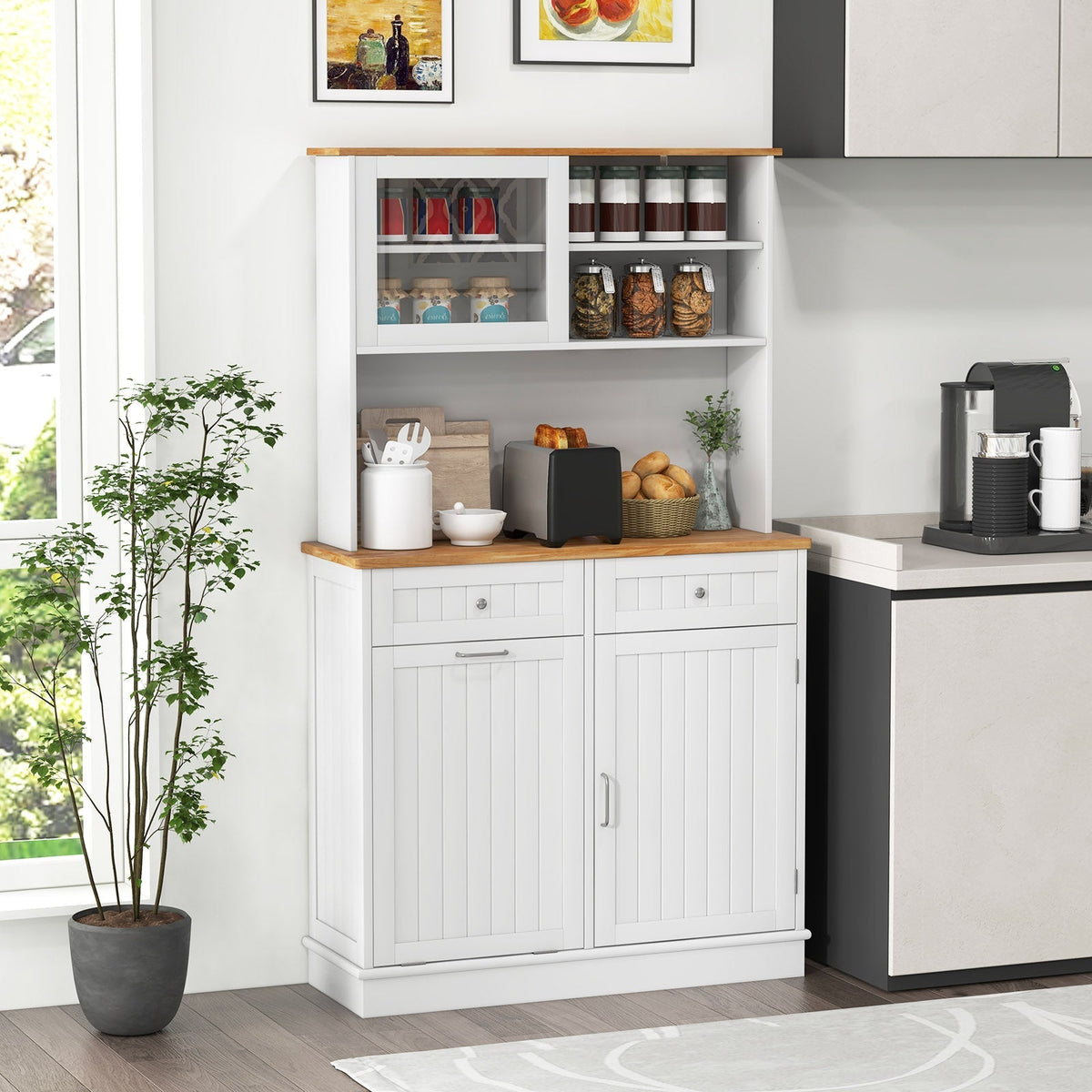 Double Tilt-Out Trash Cabinet with Hutch