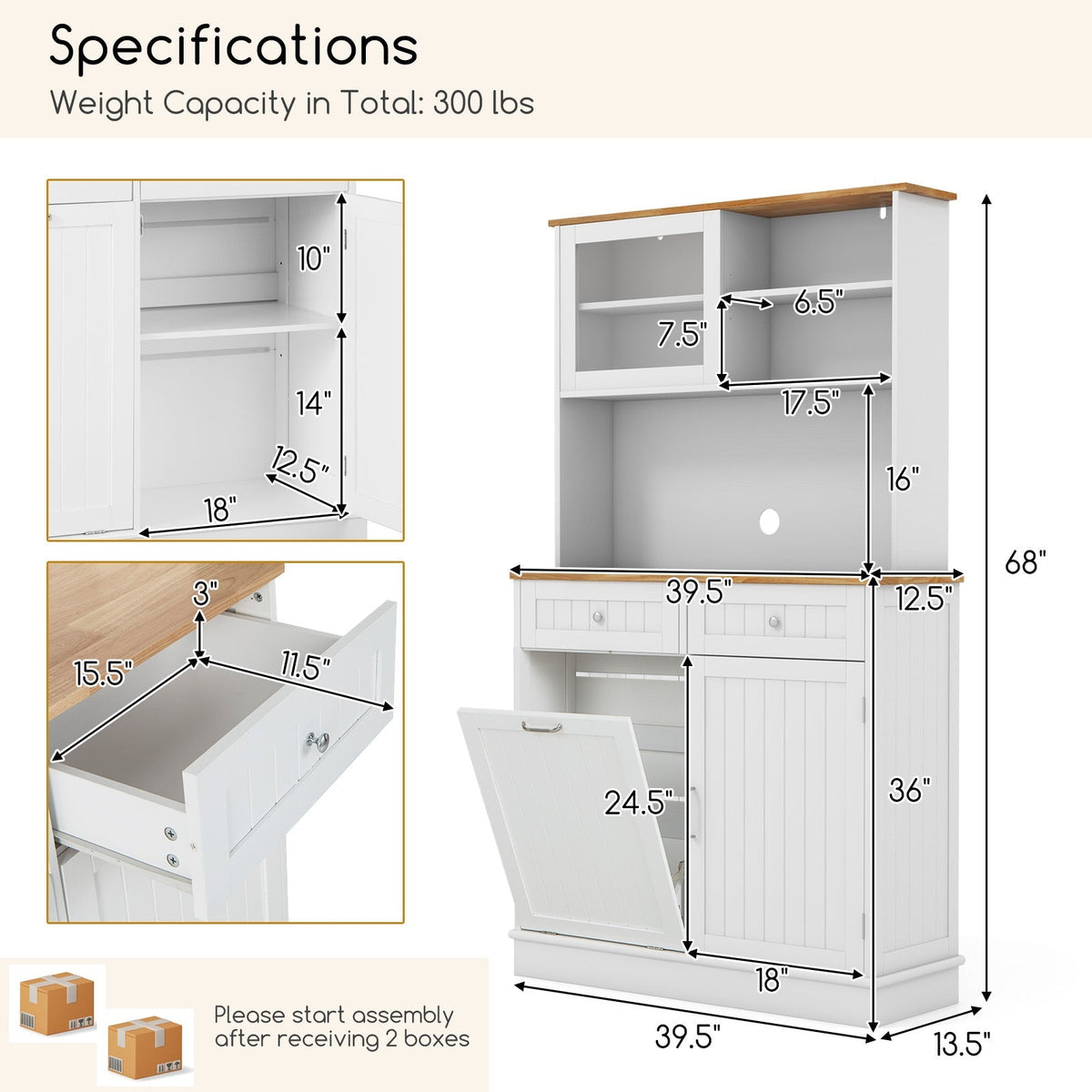 Double Tilt-Out Trash Cabinet with Hutch