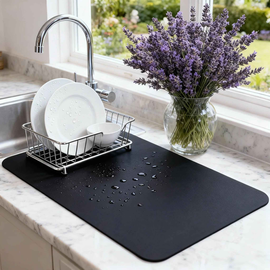 Black Dish Drying Mat — Super Absorbent, Non-Slip