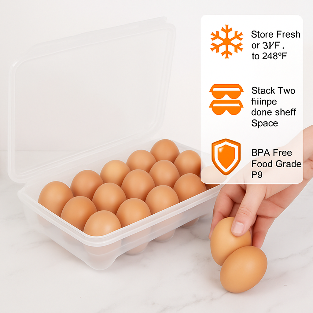 Stackable 18-Cavity Egg Holder for Refrigerator Storage