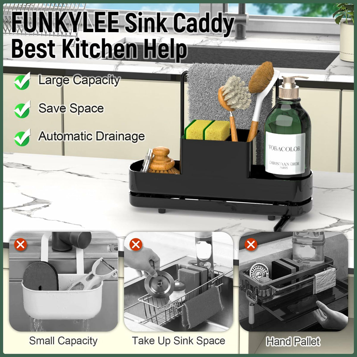 Kitchen Sink Caddy with Brush and Sponge Holders